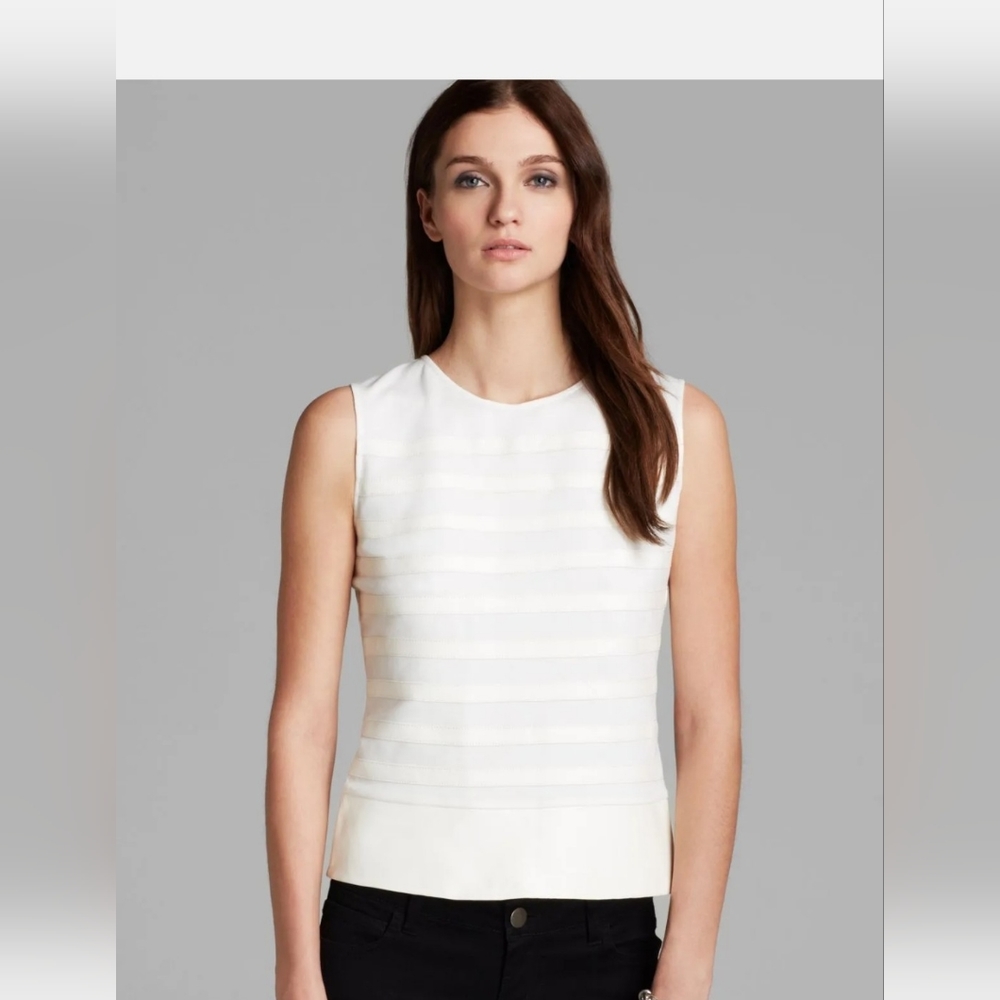 THEORY Gaian Pryor Leather Striped Peplum Top-SOLD OUT